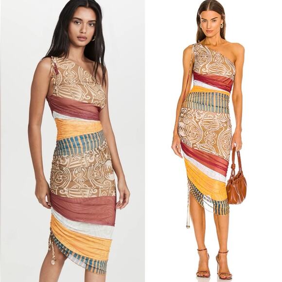 NWT NEW Alexis Ebony One Shoulder Asymmetrical Mesh Bodycon Dress - Picture 2 of 10